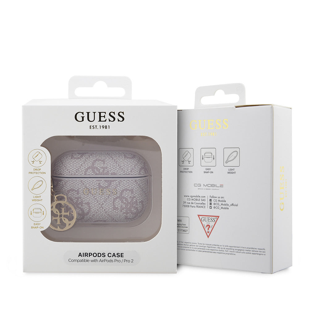 Airpods Pro 2 Kılıf Guess Orijinal Lisanslı 4G Desenli Metal Klasik Logolu 4G Charm PU Deri Kılıf