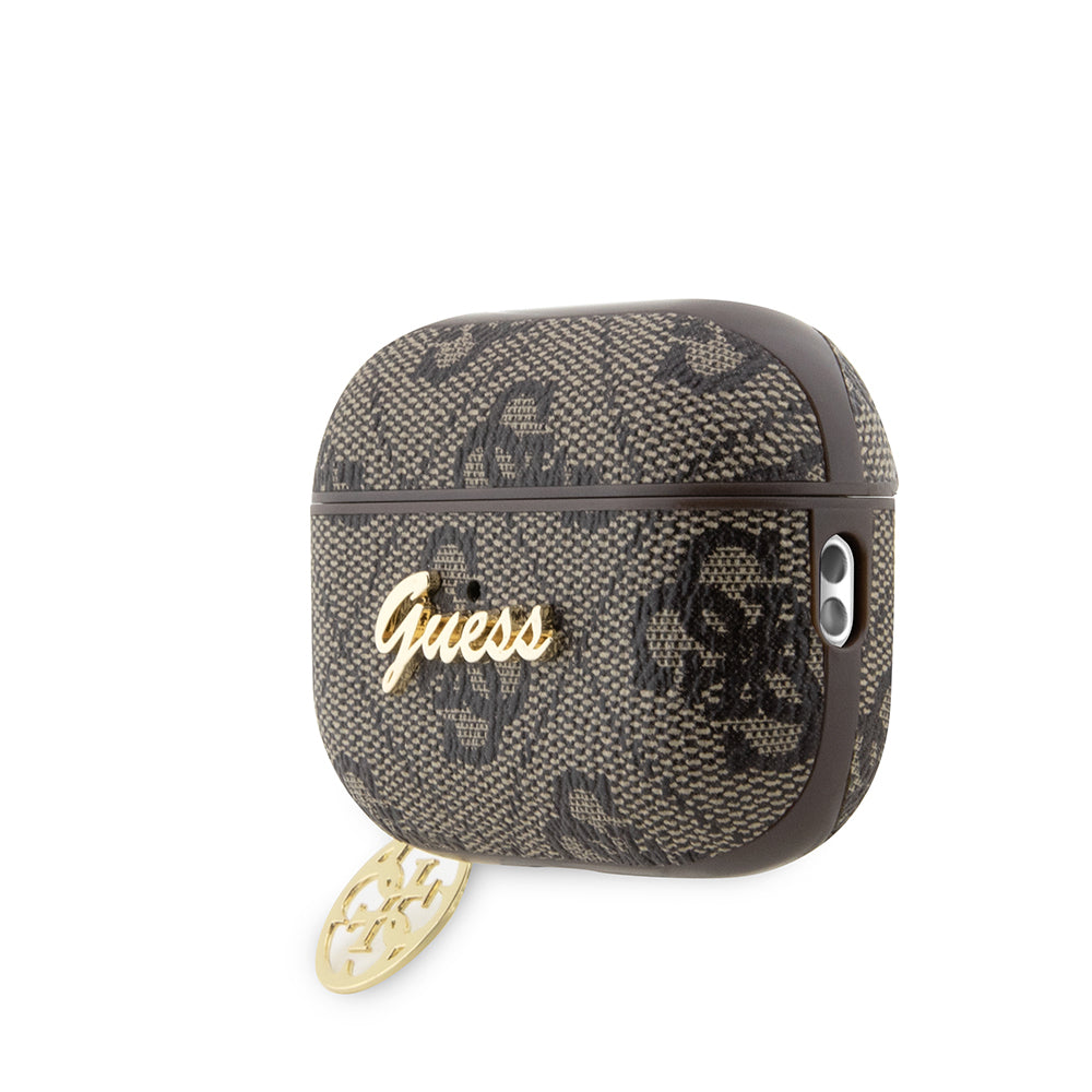 Airpods Pro 2 Kılıf Guess Orijinal Lisanslı 4G Desenli Metal Script Logolu 4G Charm PU Deri Kılıf