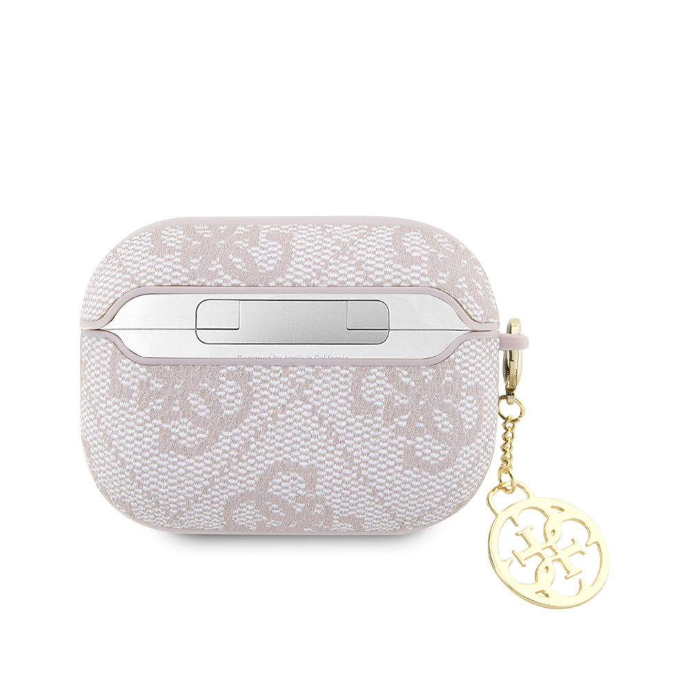 Airpods Pro 2 Kılıf Guess Orijinal Lisanslı 4G Desenli Metal Script Logolu 4G Charm PU Deri Kılıf