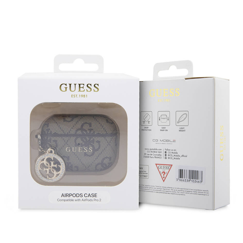 Airpods Pro 2 Kılıf Guess Orijinal Lisanslı 4G Desenli Taşlı 4G Süs Zincirli Kılıf
