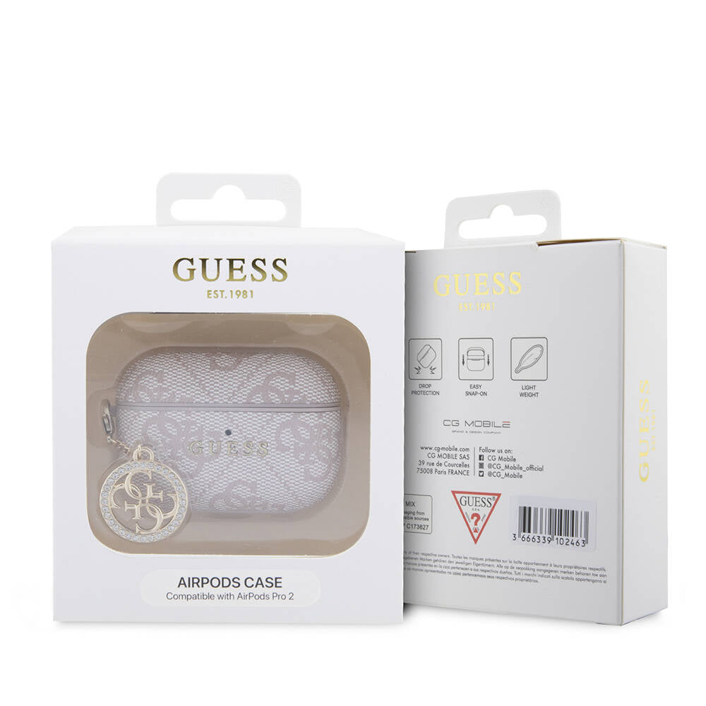 Airpods Pro 2 Kılıf Guess Orijinal Lisanslı 4G Desenli Taşlı 4G Süs Zincirli Kılıf