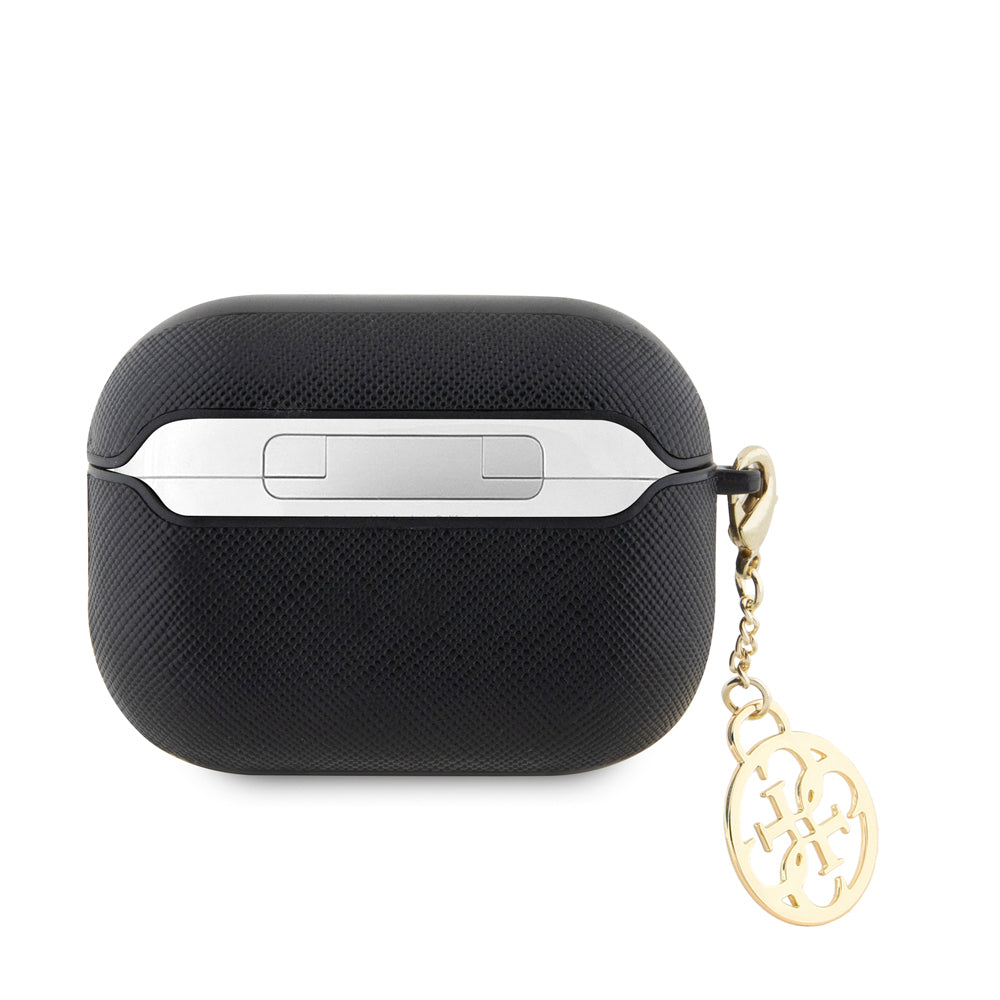 Airpods Pro 2 Kılıf Guess Orijinal Lisanslı Dokulu 4G Yuvarlak Süs Zincirli Saffiano Kılıf