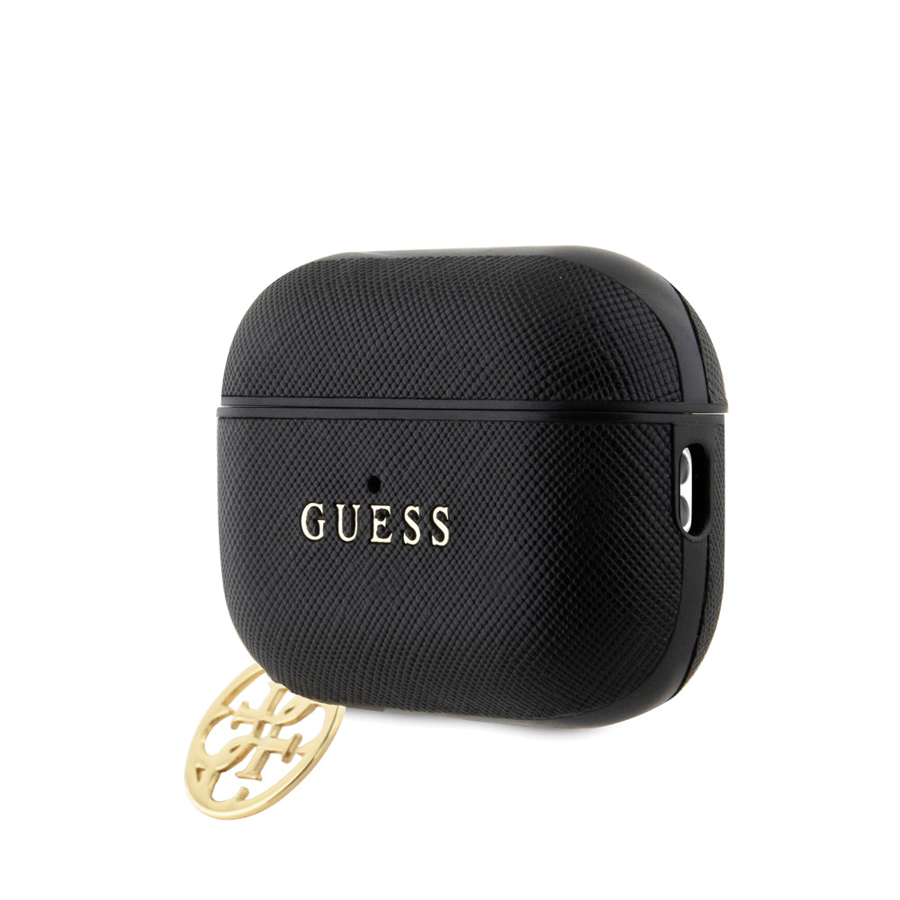 Airpods Pro 2 Kılıf Guess Orijinal Lisanslı Dokulu 4G Yuvarlak Süs Zincirli Saffiano Kılıf