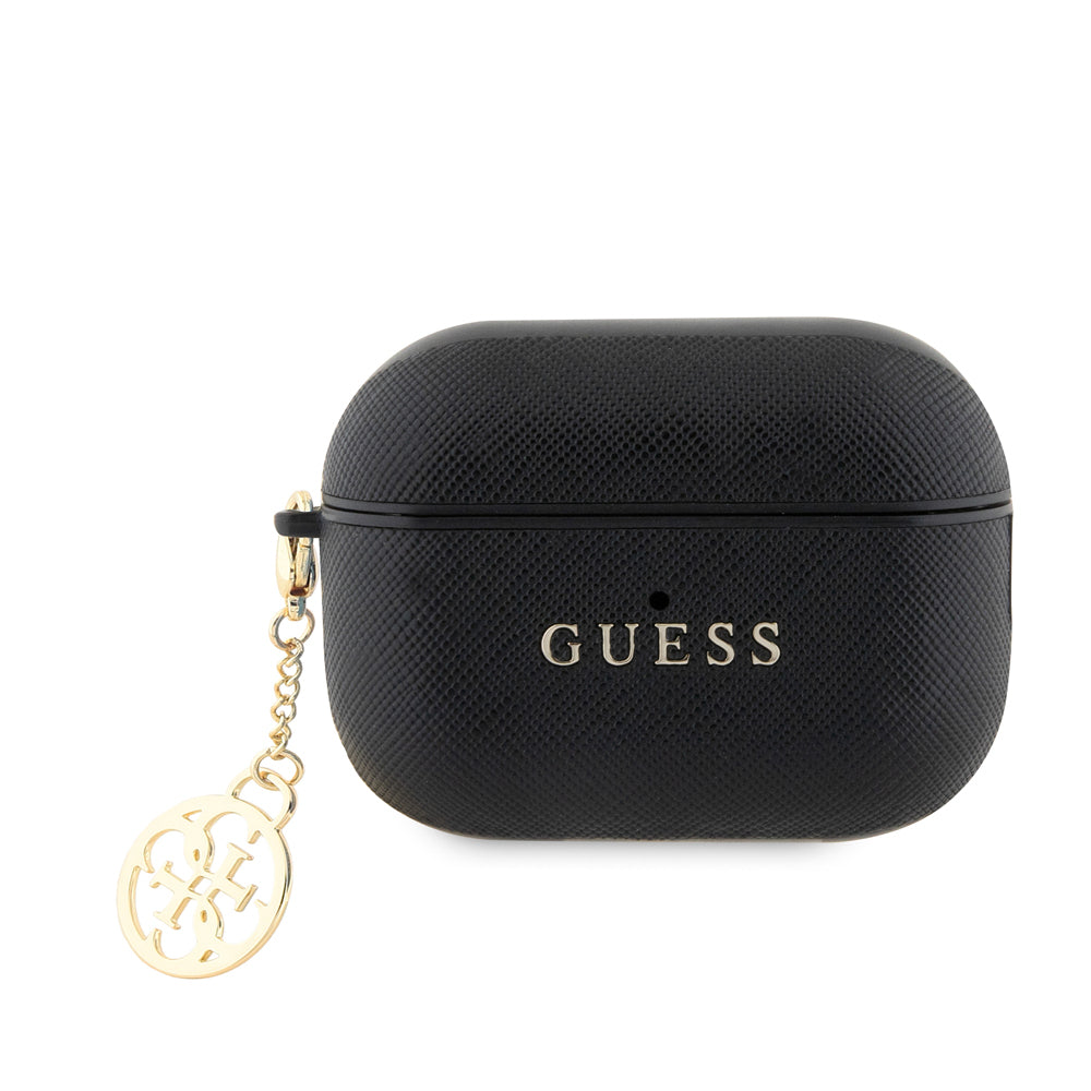 Airpods Pro 2 Kılıf Guess Orijinal Lisanslı Dokulu 4G Yuvarlak Süs Zincirli Saffiano Kılıf