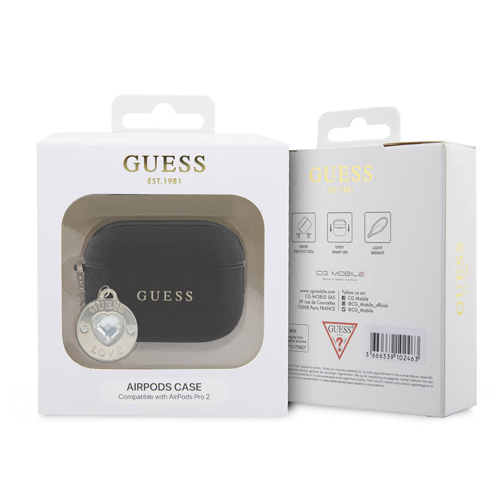 Airpods Pro 2 Kılıf Guess Orijinal Lisanslı Glitter Elmas Kalp Süs Zincirli Kılıf