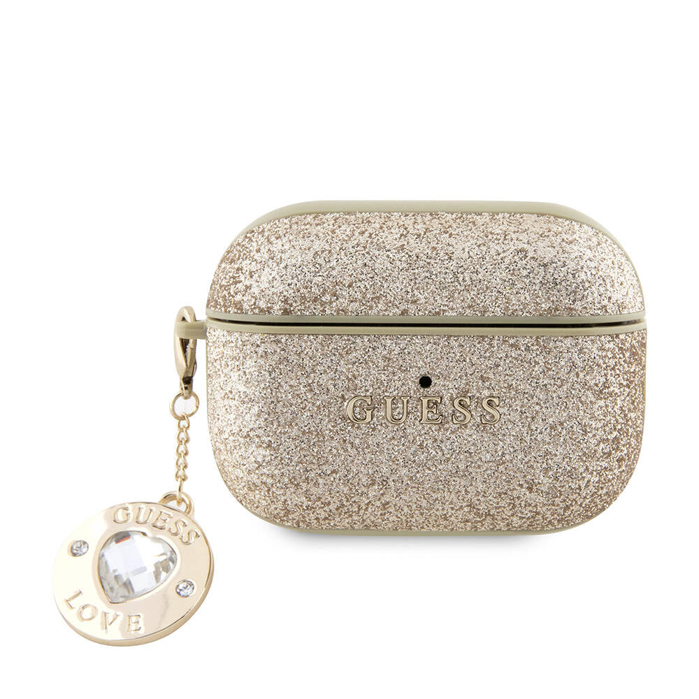 Airpods Pro 2 Kılıf Guess Orijinal Lisanslı Glitter Elmas Kalp Süs Zincirli Kılıf
