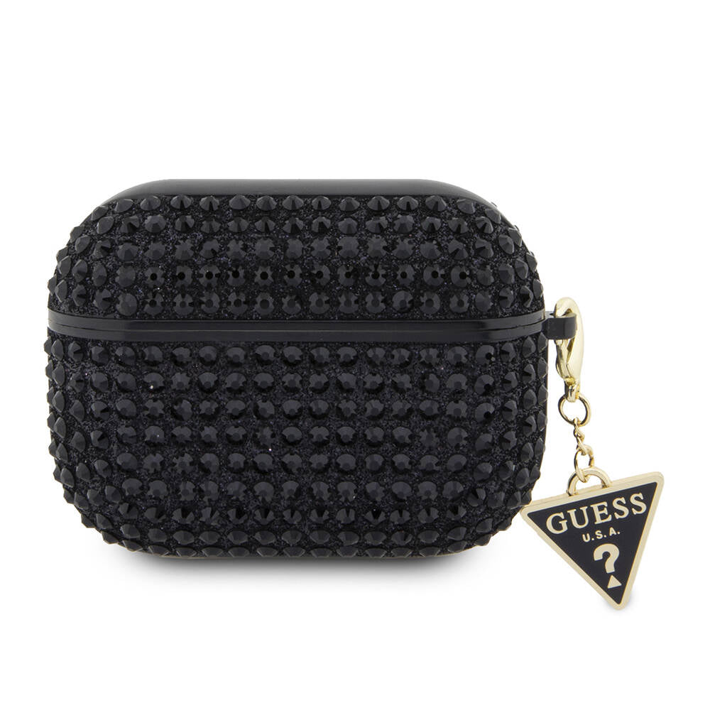 Airpods Pro 2 Kılıf Guess Orijinal Lisanslı Parıltılı Taş Kaplamalı Üçgen Logo Süs Zincirli Kılıf