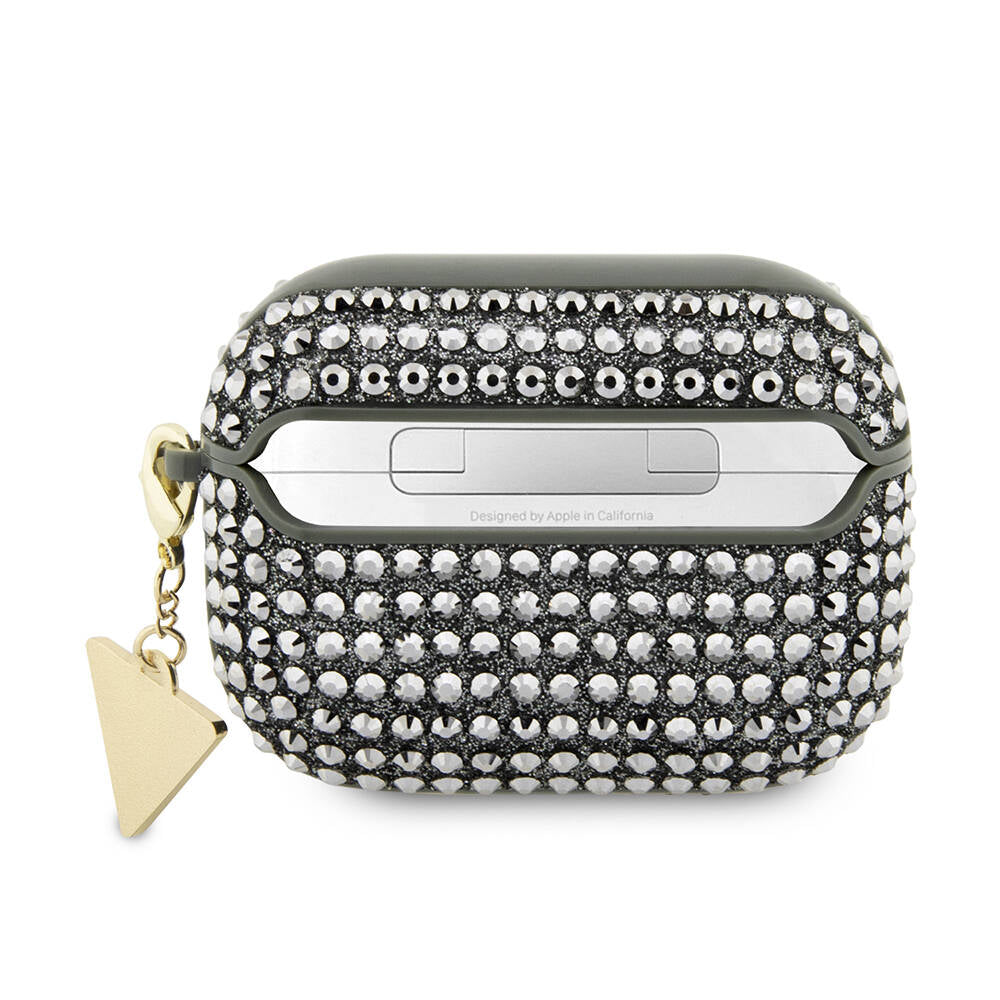 Airpods Pro 2 Kılıf Guess Orijinal Lisanslı Parıltılı Taş Kaplamalı Üçgen Logo Süs Zincirli Kılıf