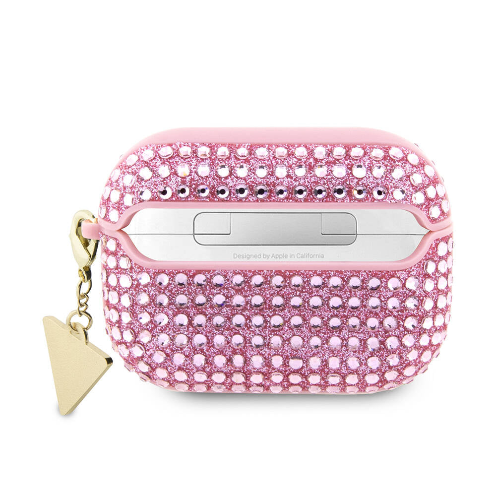 Airpods Pro 2 Kılıf Guess Orijinal Lisanslı Parıltılı Taş Kaplamalı Üçgen Logo Süs Zincirli Kılıf