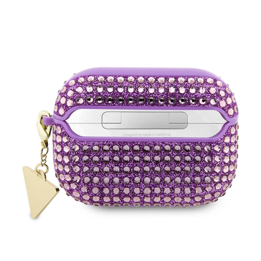 Airpods Pro 2 Kılıf Guess Orijinal Lisanslı Parıltılı Taş Kaplamalı Üçgen Logo Süs Zincirli Kılıf