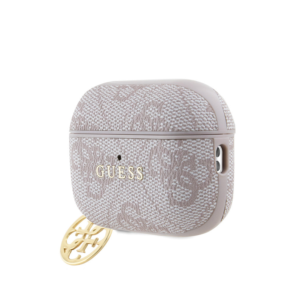 Airpods Pro 2 Kılıf Guess orijinal Lisanslı 4G Desenli Metal Klasik Logolu 4G Charm PU Deri Kılıf