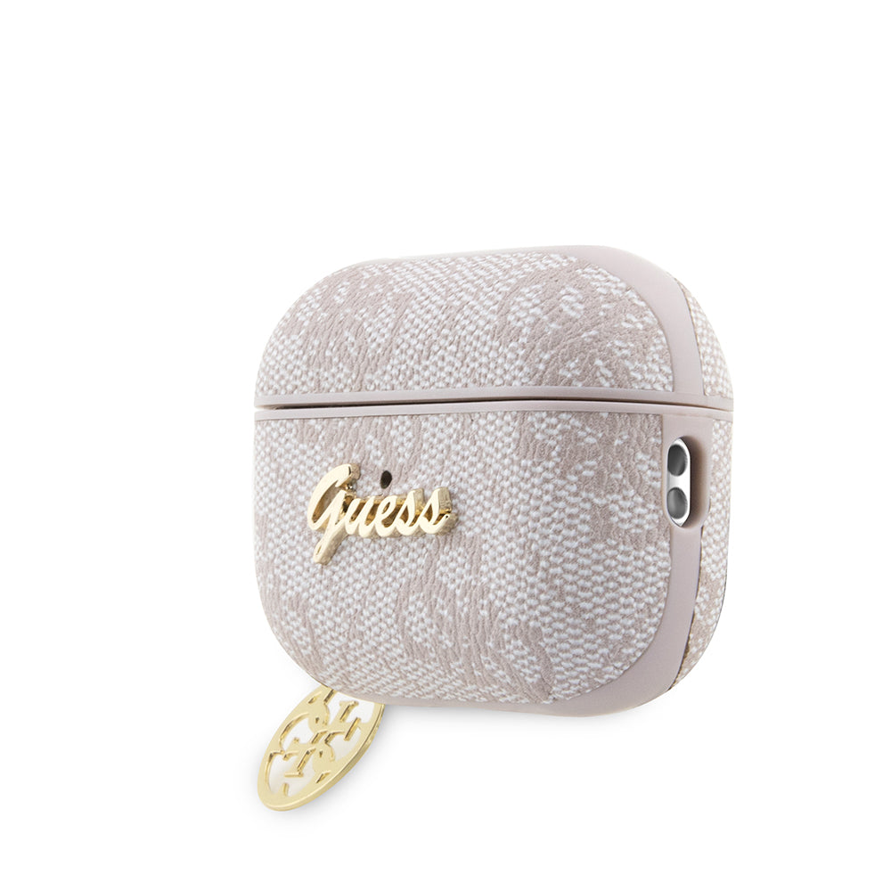 Airpods Pro 2 Kılıf Guess orijinal Lisanslı 4G Desenli Metal Script Logolu 4G Charm PU Deri Kılıf