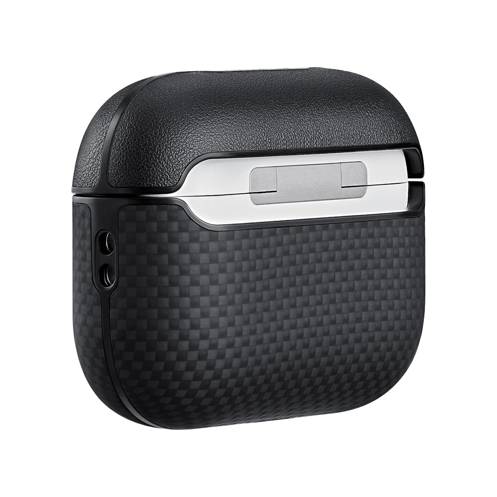 Airpods Pro 3 Kılıf 1500D Aramid Fiber Pitaka Ultra-Slim Classic Serisi Black-Grey Twill Kılıf