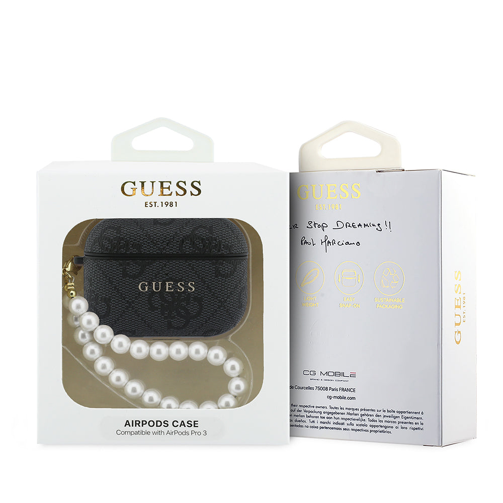 Airpods Pro 3 Kılıf Guess Orijinal Lisanslı 4G Desenli İnci Bilek Askılı Kılıf