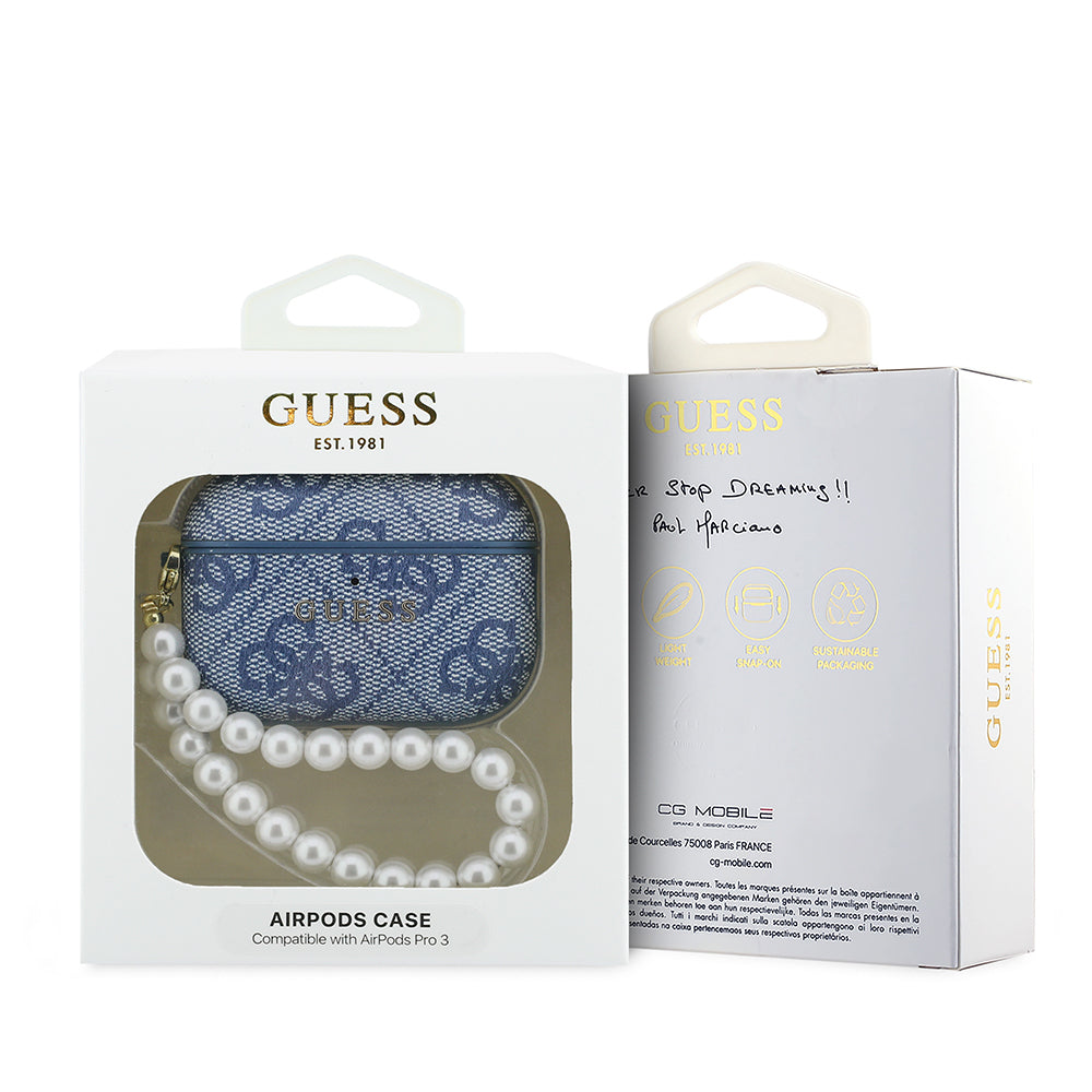 Airpods Pro 3 Kılıf Guess Orijinal Lisanslı 4G Desenli İnci Bilek Askılı Kılıf