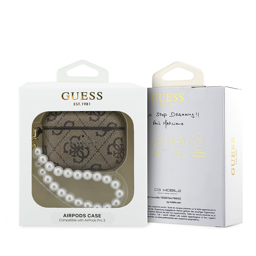 Airpods Pro 3 Kılıf Guess Orijinal Lisanslı 4G Desenli İnci Bilek Askılı Kılıf