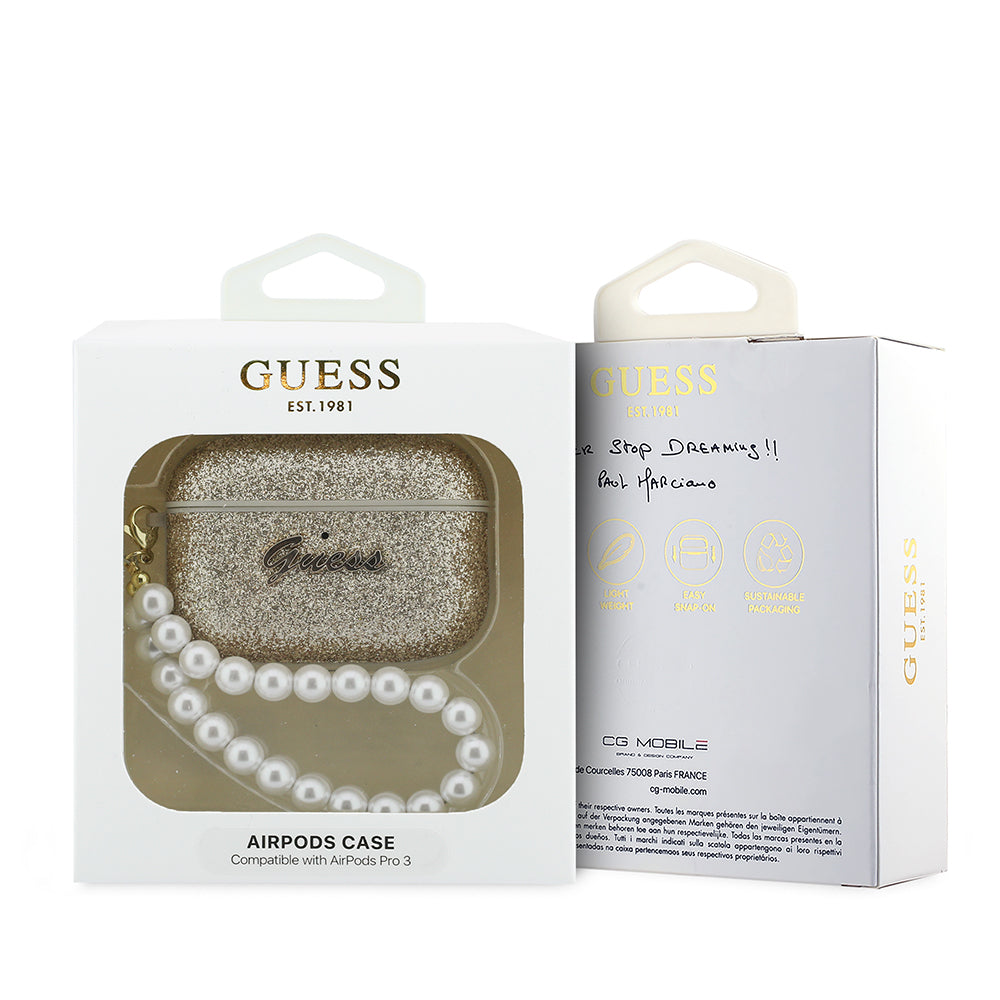 Airpods Pro 3 Kılıf Guess Glitter İnci Bilek Askılı Kılıf