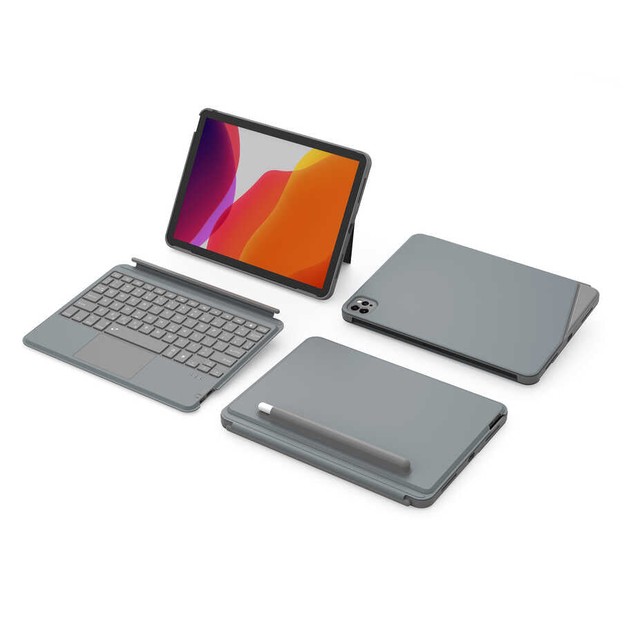 iPad 10.2 (8.Nesil) Wiwu Combo Led Işıklı Magnetik Standlı Klavyeli Kılıf