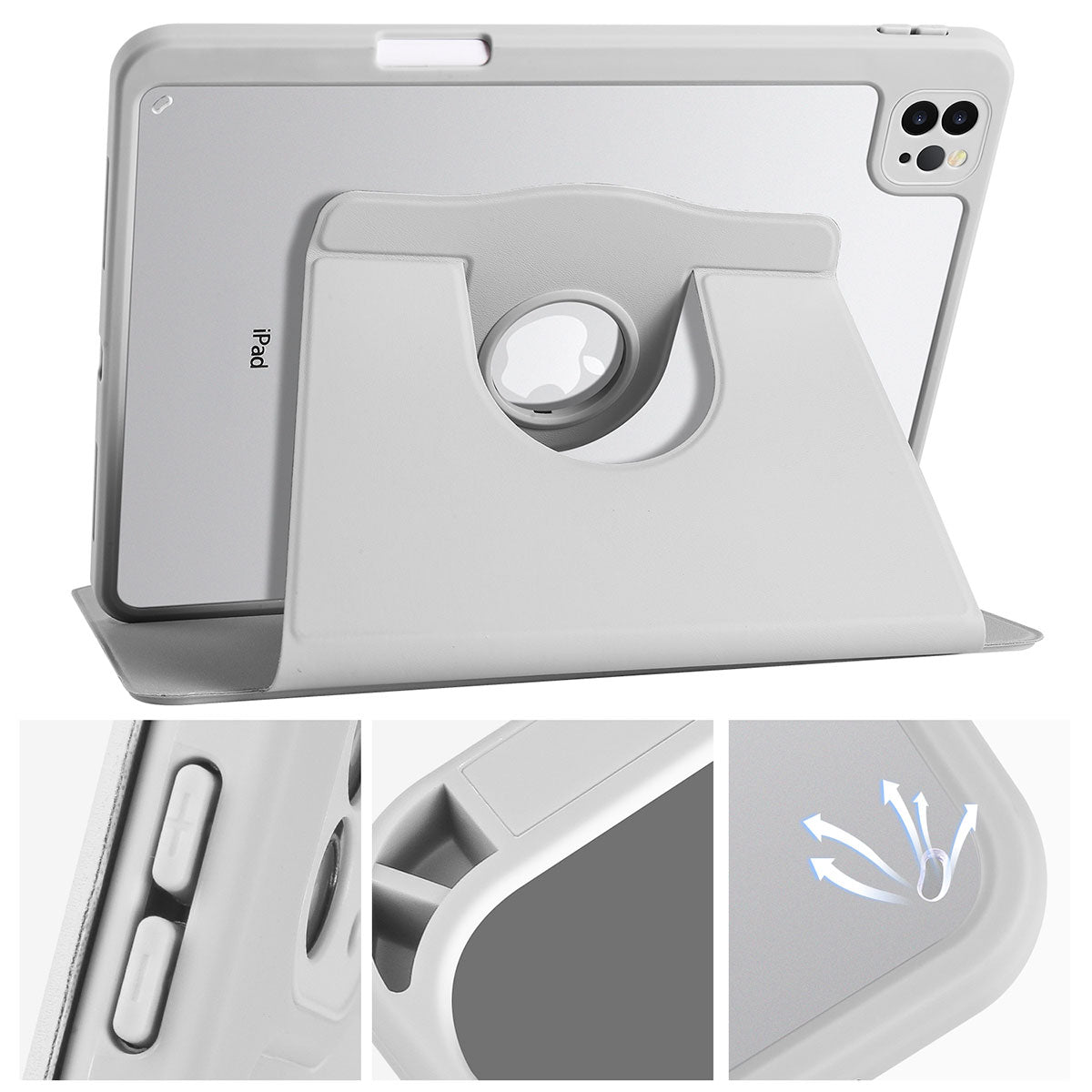 iPad Air 10.9 2022 (5.Nesil) Kılıf Zore Termik Kalem Bölmeli Dönebilen Standlı Kılıf