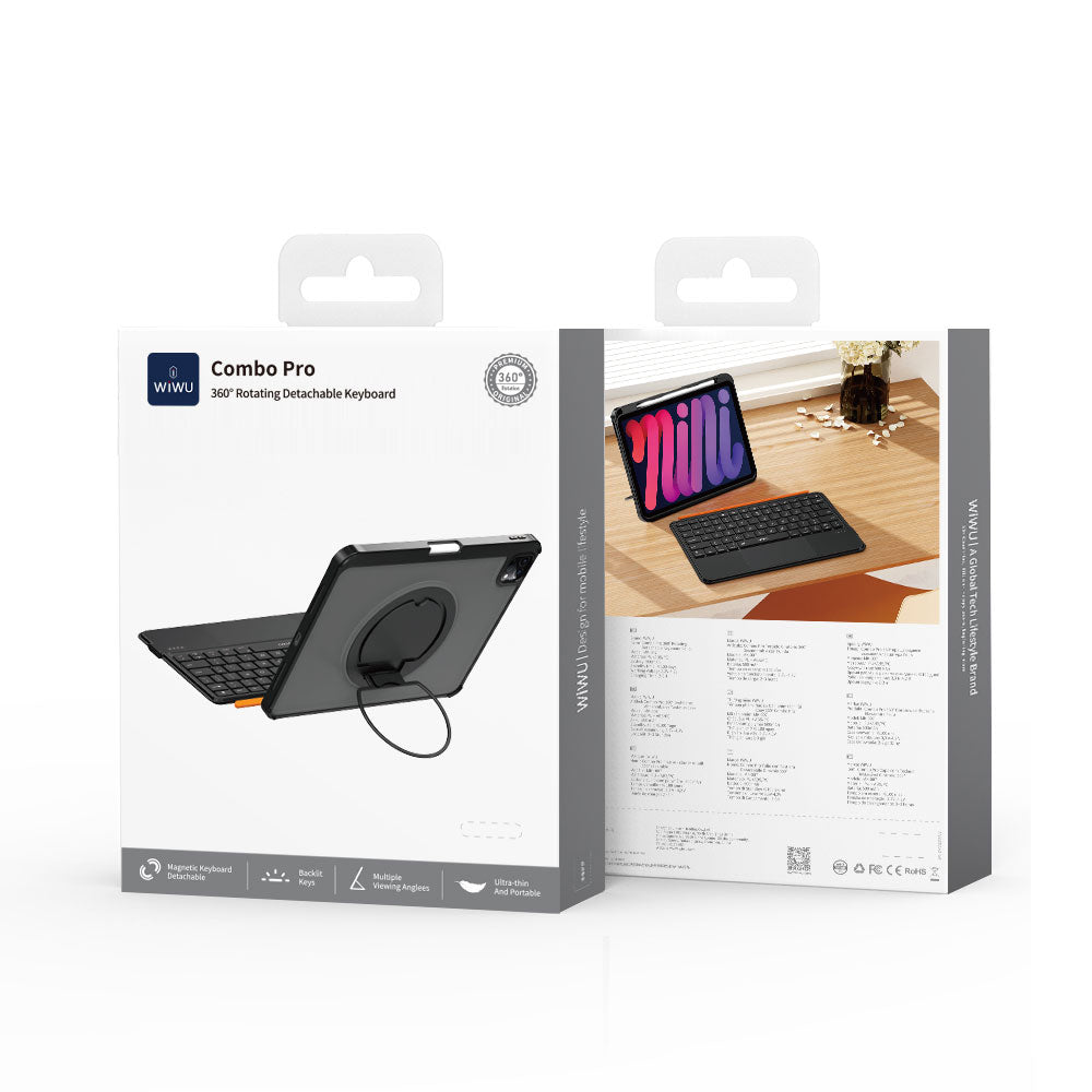 iPad Air 10.9 2022 (5.Nesil) Wiwu MK-007 Combo Pro Kalem Bölmeli Klavyeli Standlı Kılıf
