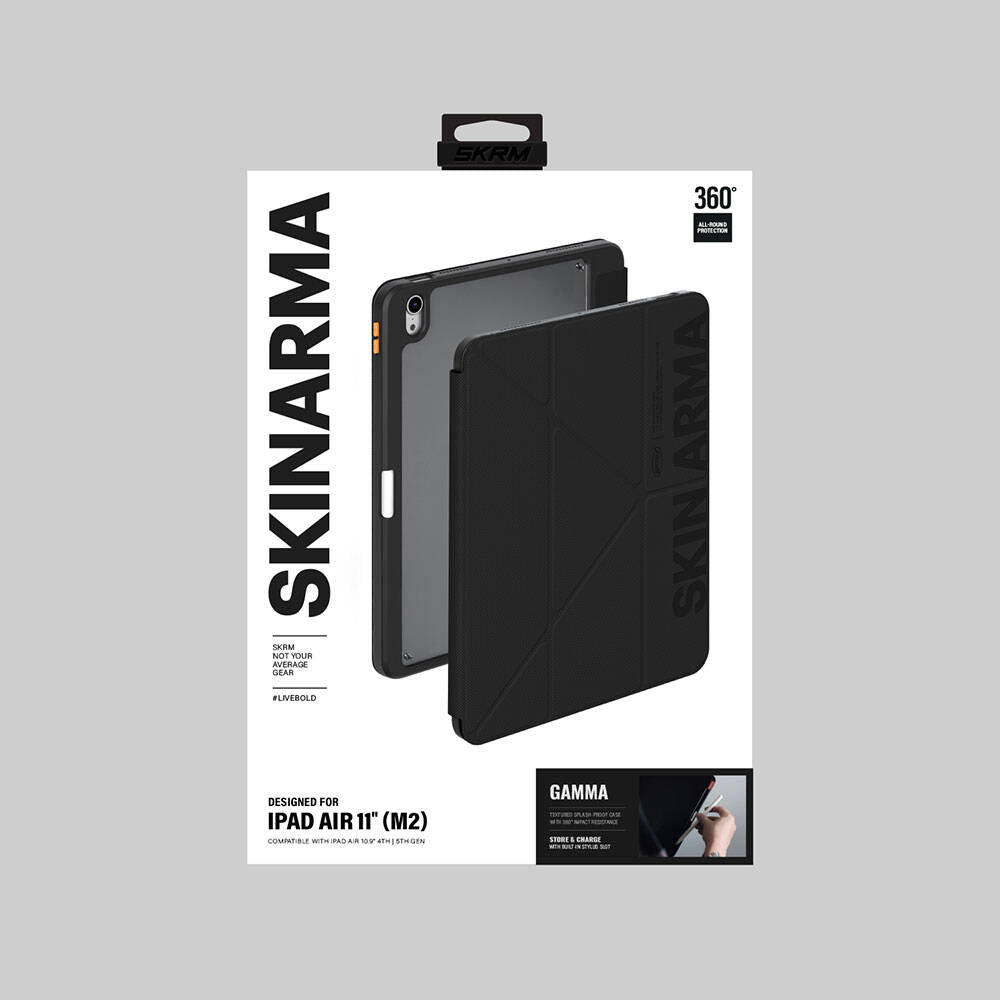 iPad Air 11 2025 M3 Kılıf SkinArma Kabartma Baskı Tasarımlı 360 Tam Koruma Arkası Şeffaf Standlı Gamma Kılıf