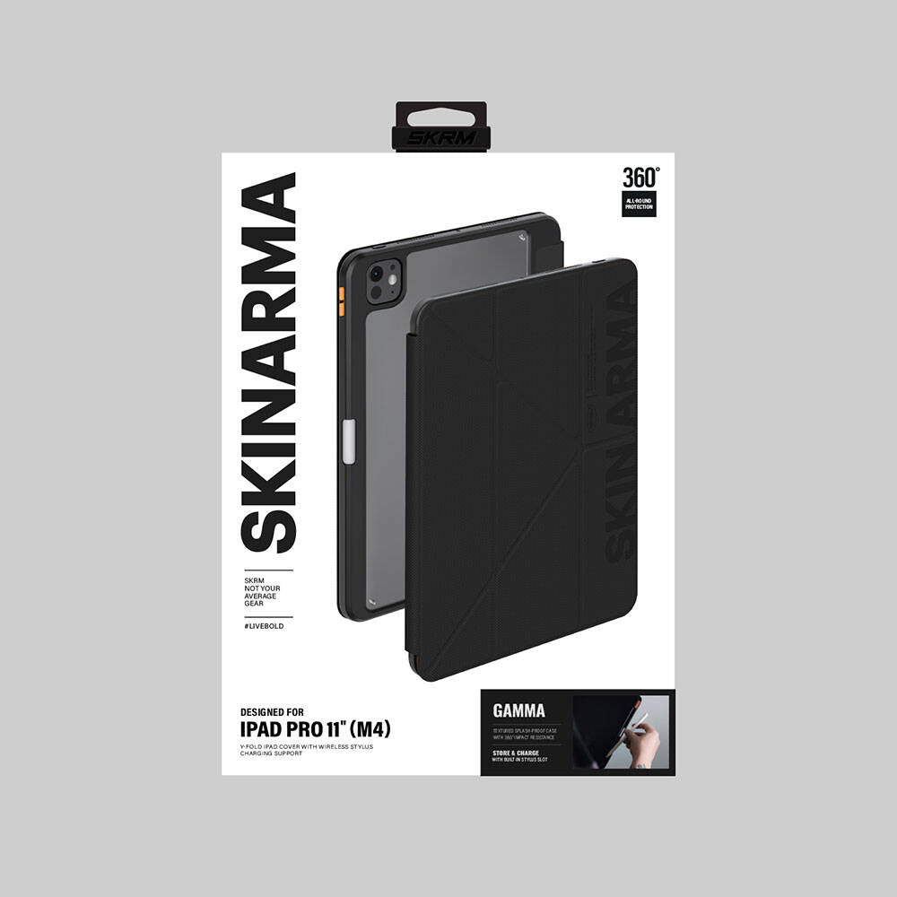 iPad Pro 11 2024 Kılıf SkinArma Kabartma Baskı Tasarımlı 360 Tam Koruma Arkası Şeffaf Standlı Gamma Kılıf