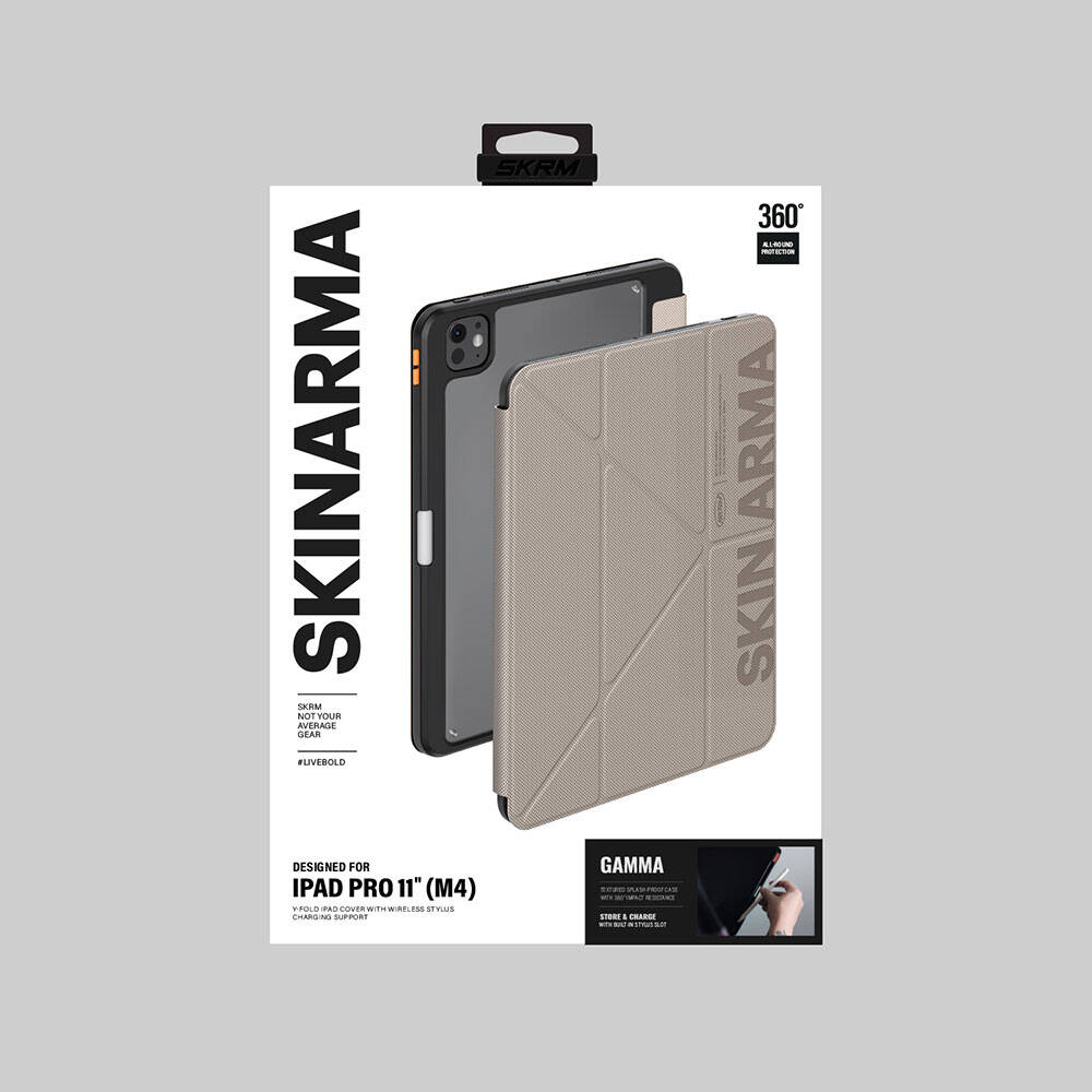 iPad Pro 11 2025 M5 Kılıf SkinArma Kabartma Baskı Tasarımlı 360 Tam Koruma Arkası Şeffaf Standlı Gamma Kılıf