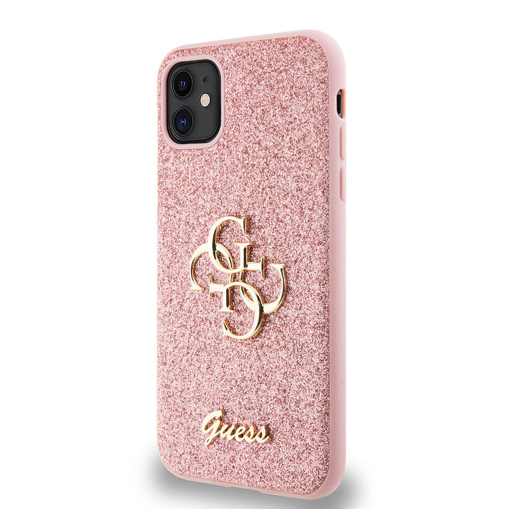 iPhone 11 Kılıf Guess Orijinal Lisanslı 4G Büyük Metal Logolu Glitter Kılıf