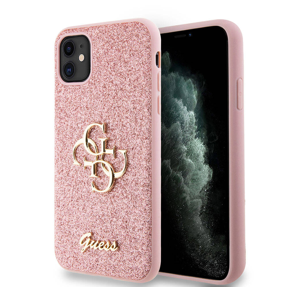 iPhone 11 Kılıf Guess Orijinal Lisanslı 4G Büyük Metal Logolu Glitter Kılıf