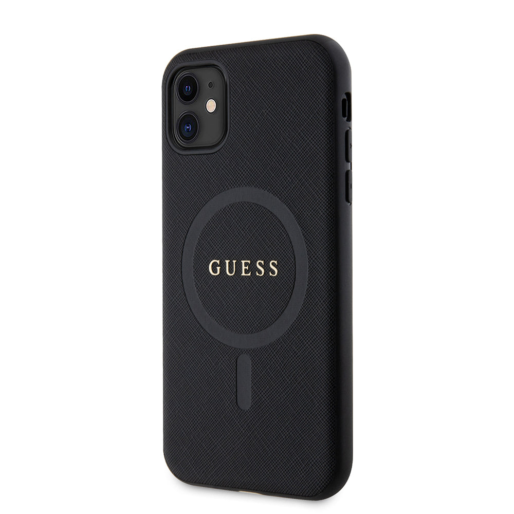 iPhone 11 Kılıf Guess Orijinal Lisanslı M-safe Şarj Özellikli Yazı Logolu Saffiano Classic Kılıf