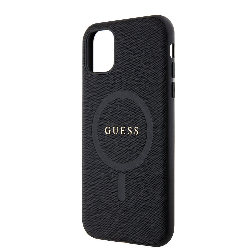 iPhone 11 Kılıf Guess Orijinal Lisanslı M-safe Şarj Özellikli Yazı Logolu Saffiano Classic Kılıf