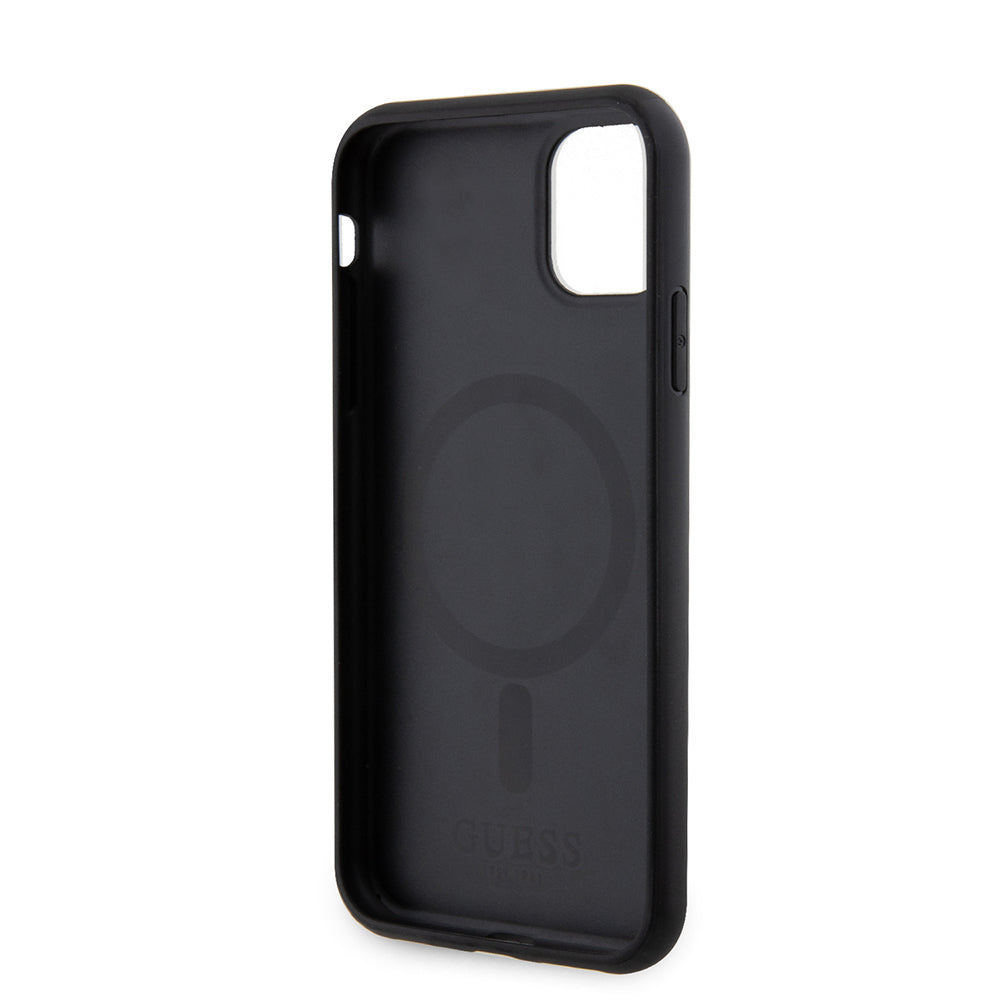 iPhone 11 Kılıf Guess Orijinal Lisanslı M-safe Şarj Özellikli Yazı Logolu Saffiano Classic Kılıf