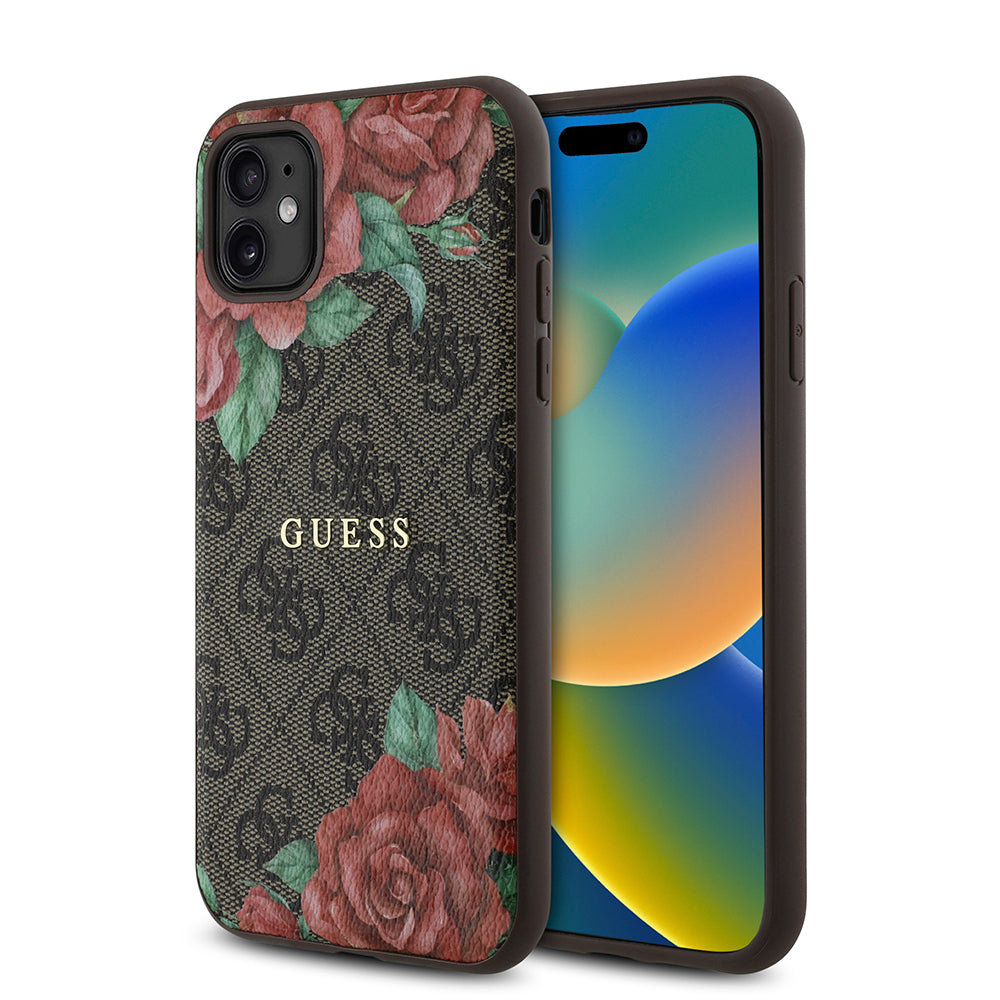 iPhone 11 Kılıf Guess Orijinal Lisanslı M-safe Uyumlu Gül Baskılı 4G Desenli Yazı Logolu Kılıf