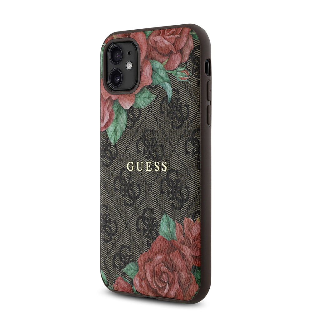 iPhone 11 Kılıf Guess Orijinal Lisanslı M-safe Uyumlu Gül Baskılı 4G Desenli Yazı Logolu Kılıf