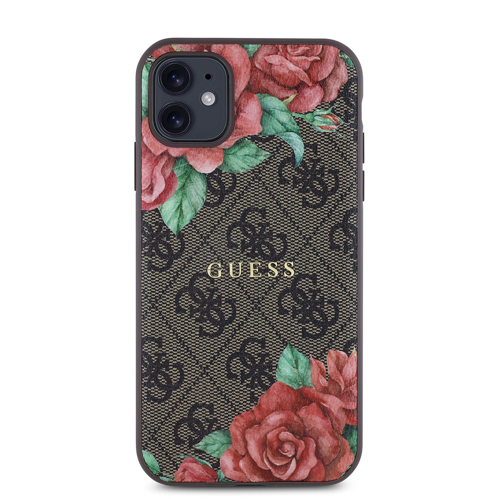 iPhone 11 Kılıf Guess Orijinal Lisanslı M-safe Uyumlu Gül Baskılı 4G Desenli Yazı Logolu Kılıf