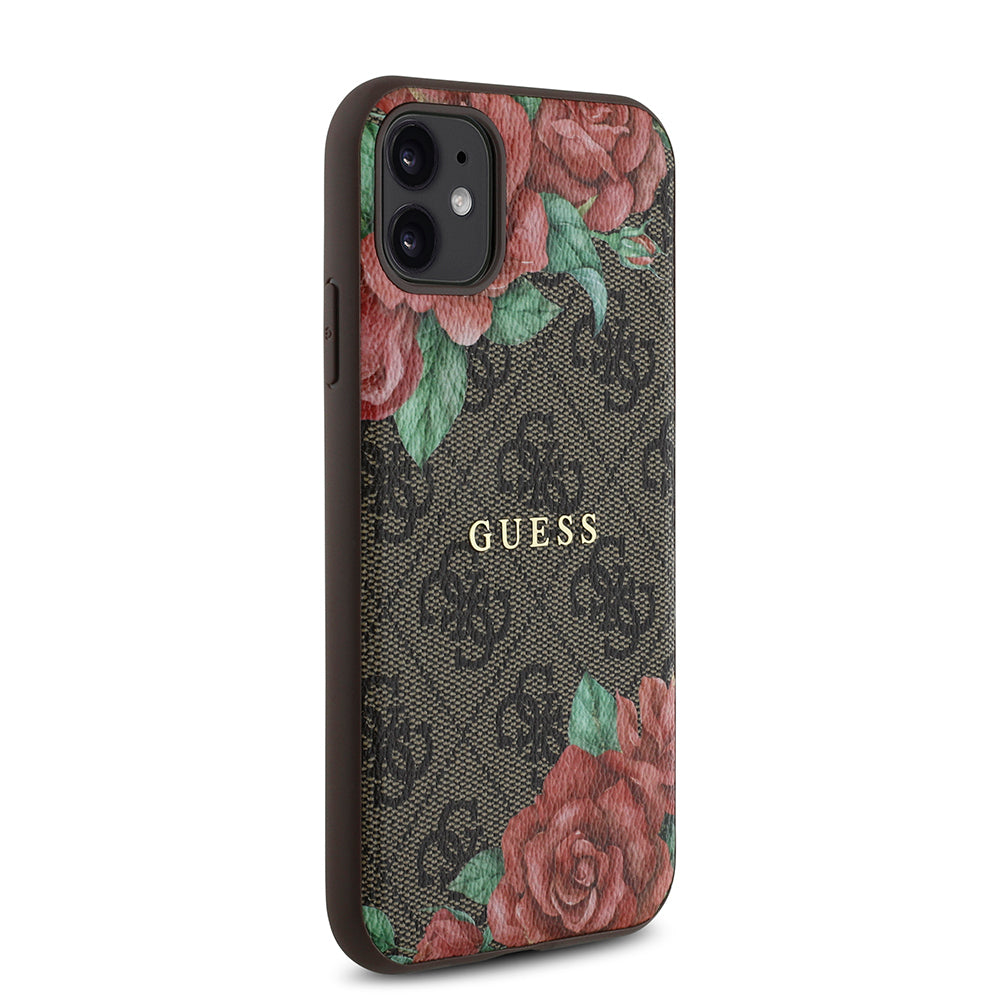 iPhone 11 Kılıf Guess Orijinal Lisanslı M-safe Uyumlu Gül Baskılı 4G Desenli Yazı Logolu Kılıf