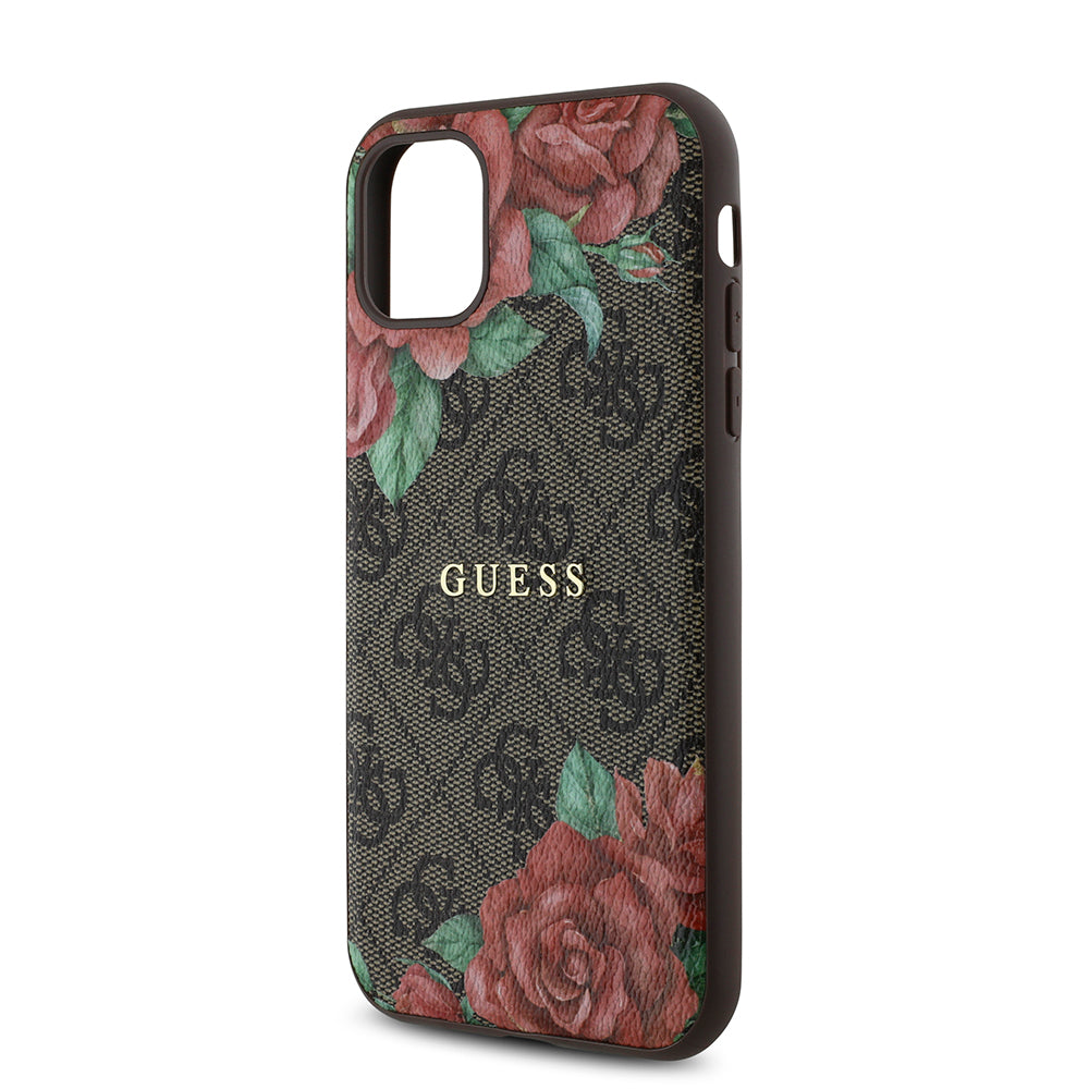 iPhone 11 Kılıf Guess Orijinal Lisanslı M-safe Uyumlu Gül Baskılı 4G Desenli Yazı Logolu Kılıf