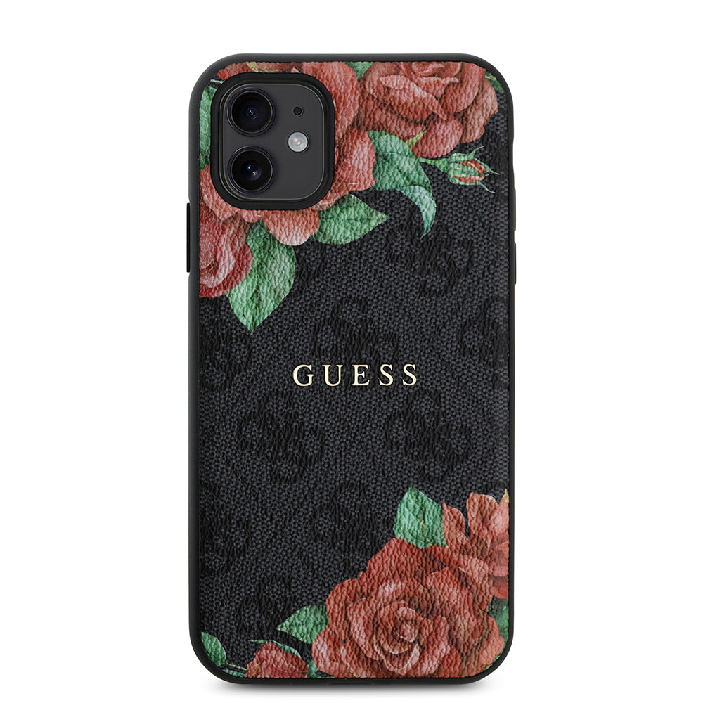 iPhone 11 Kılıf Guess Orijinal Lisanslı M-safe Uyumlu Gül Baskılı 4G Desenli Yazı Logolu Kılıf