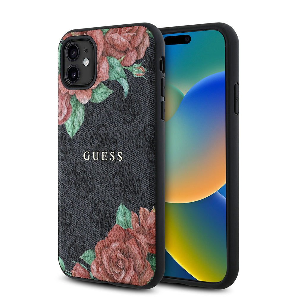 iPhone 11 Kılıf Guess Orijinal Lisanslı M-safe Uyumlu Gül Baskılı 4G Desenli Yazı Logolu Kılıf