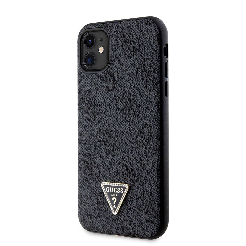iPhone 11 Kılıf Guess Orijinal Lisanslı PU Deri Taşlı Üçgen Logo 4G Desenli Kılıf