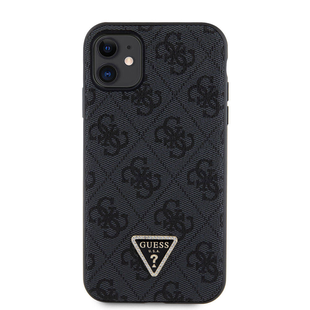 iPhone 11 Kılıf Guess Orijinal Lisanslı PU Deri Taşlı Üçgen Logo 4G Desenli Kılıf