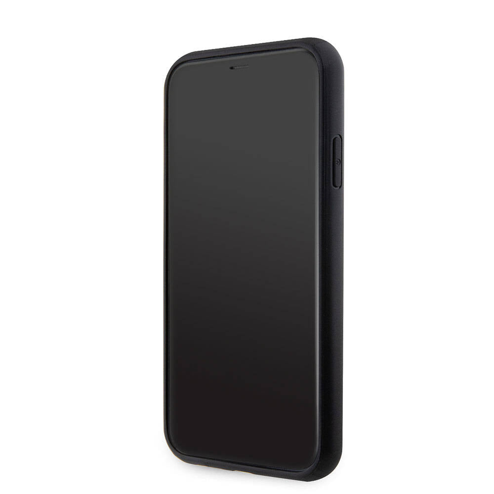 iPhone 11 Kılıf Guess Orijinal Lisanslı PU Deri Taşlı Üçgen Logo 4G Desenli Kılıf