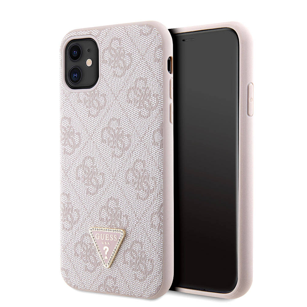 iPhone 11 Kılıf Guess Orijinal Lisanslı PU Deri Taşlı Üçgen Logo 4G Desenli Kılıf