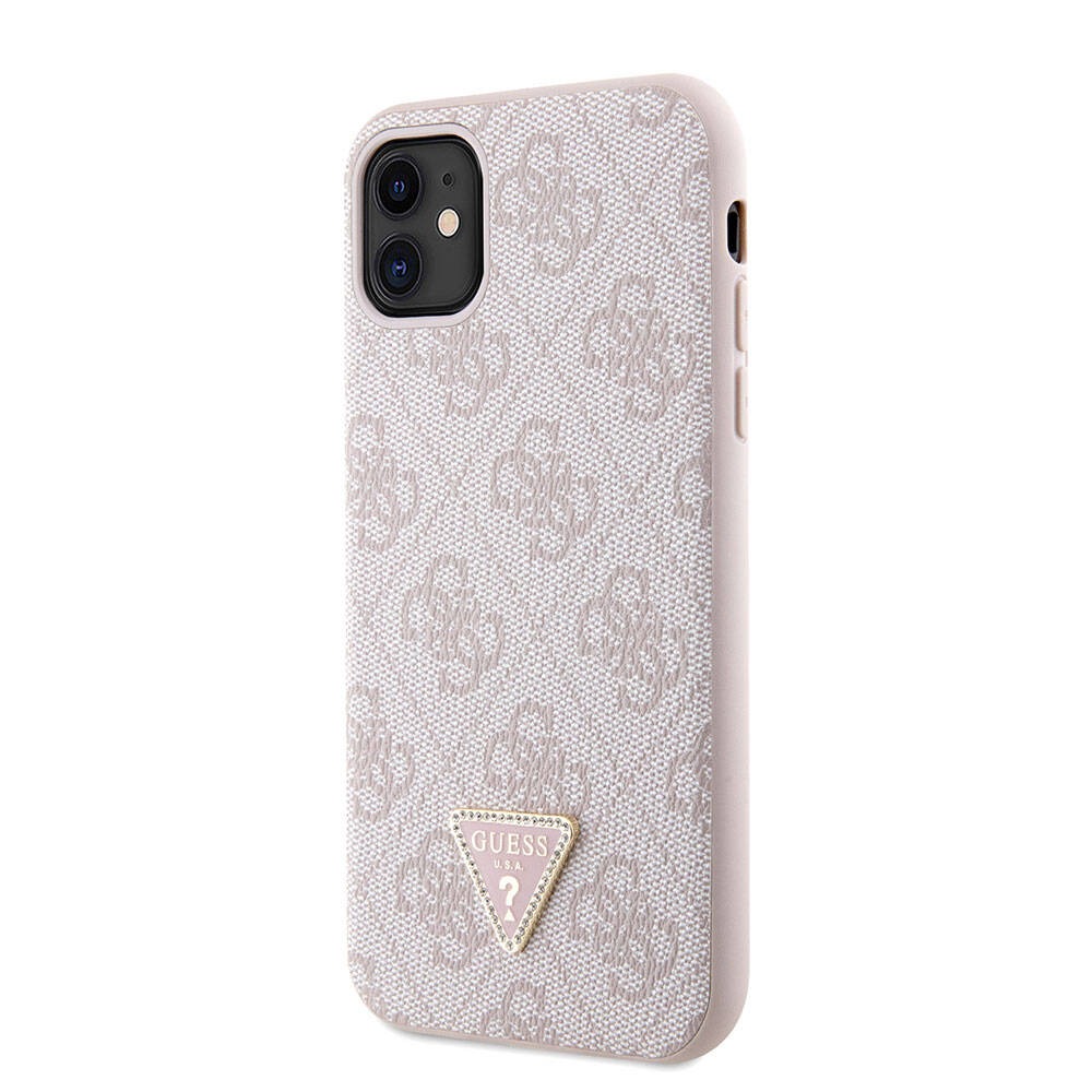 iPhone 11 Kılıf Guess Orijinal Lisanslı PU Deri Taşlı Üçgen Logo 4G Desenli Kılıf