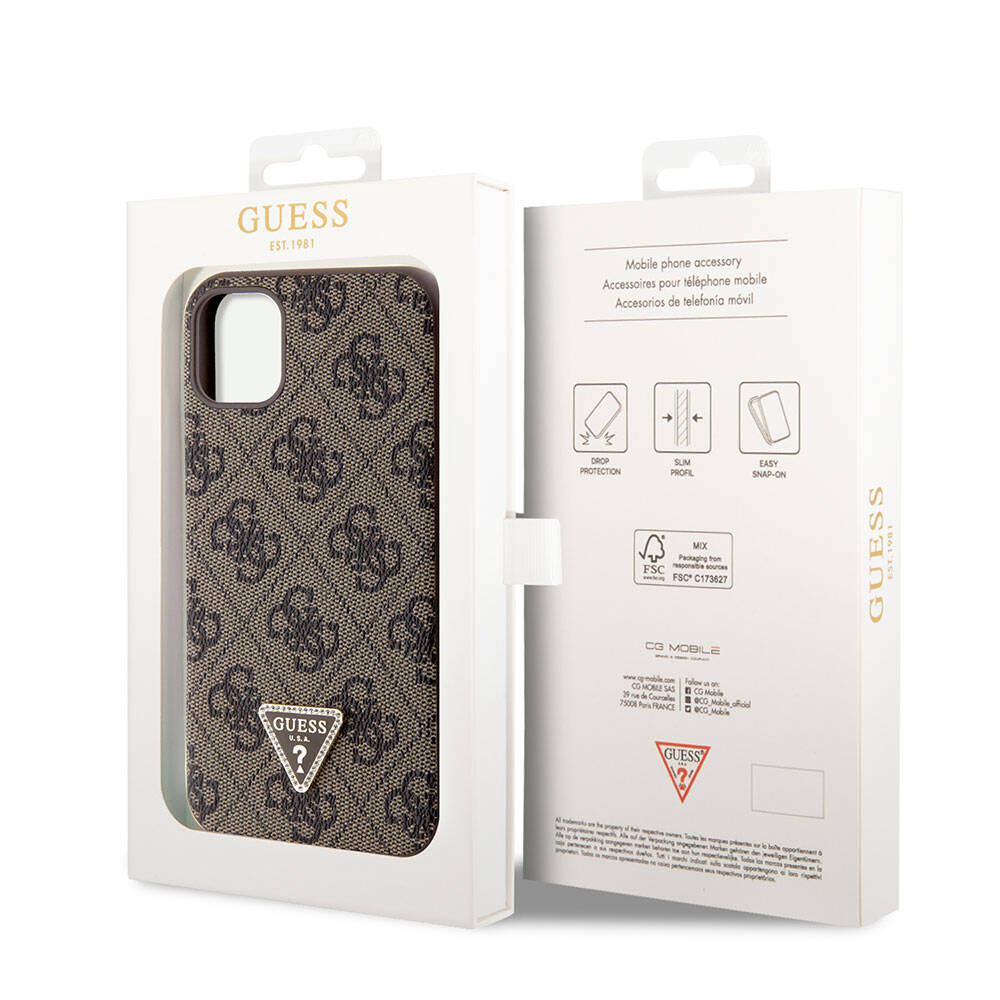iPhone 11 Kılıf Guess Orijinal Lisanslı PU Deri Taşlı Üçgen Logo 4G Desenli Kılıf