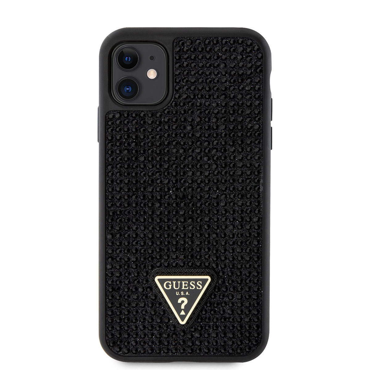 iPhone 11 Kılıf Guess Orijinal Lisanslı Taşlı Arka Yüzey Üçgen Logolu Kılıf