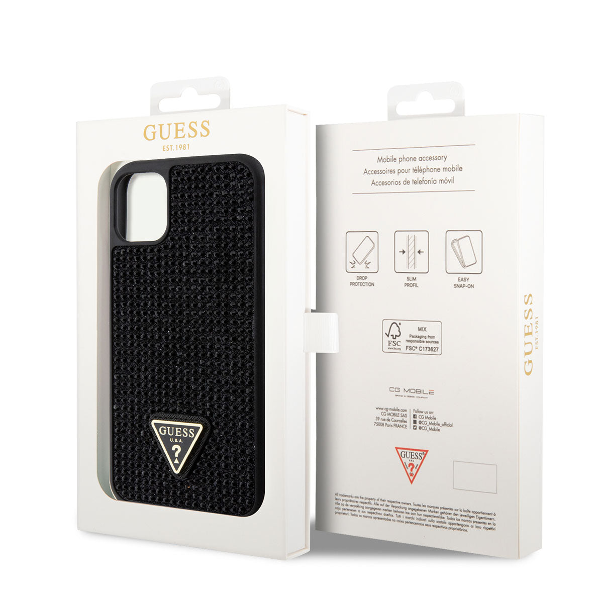 iPhone 11 Kılıf Guess Orijinal Lisanslı Taşlı Arka Yüzey Üçgen Logolu Kılıf