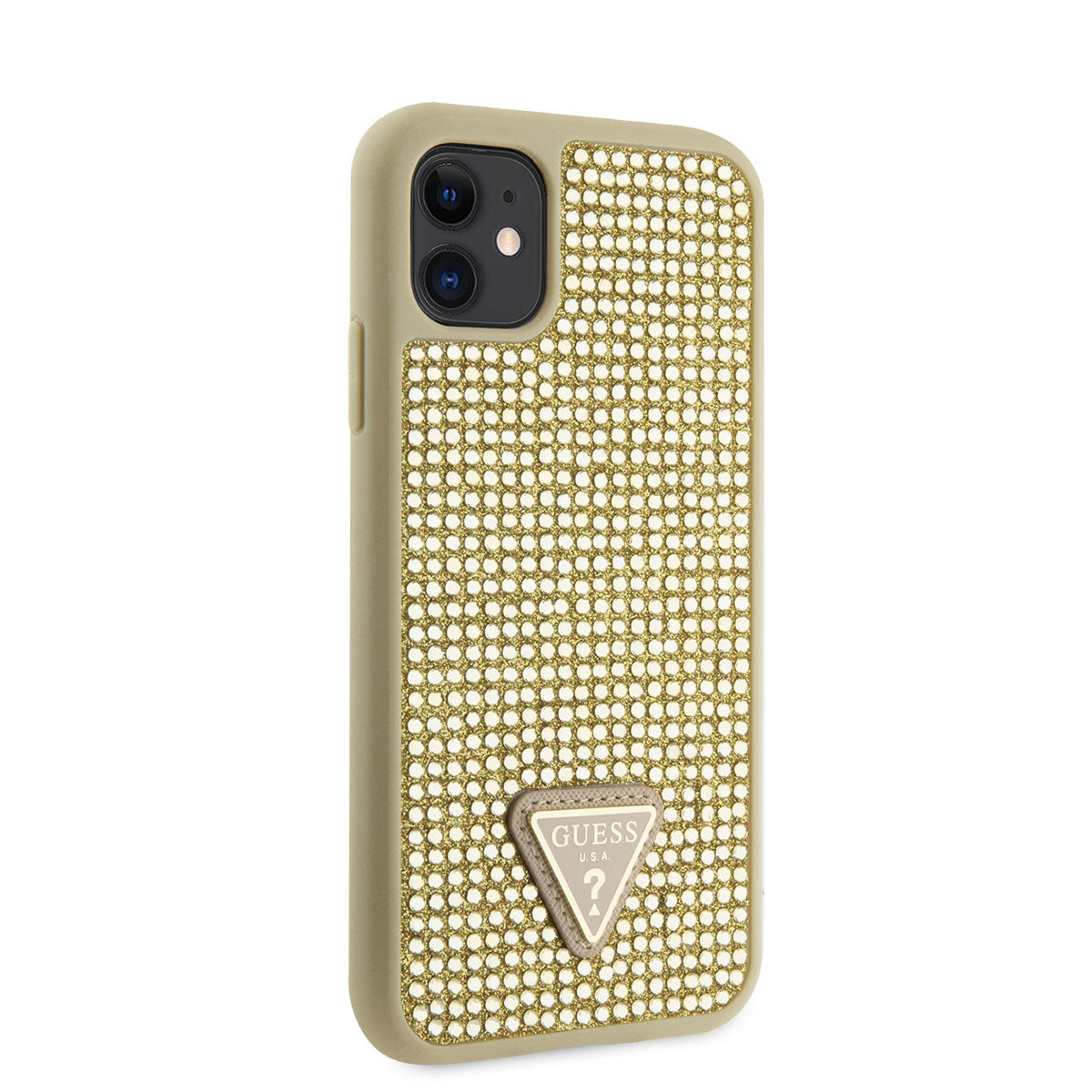 iPhone 11 Kılıf Guess Orijinal Lisanslı Taşlı Arka Yüzey Üçgen Logolu Kılıf