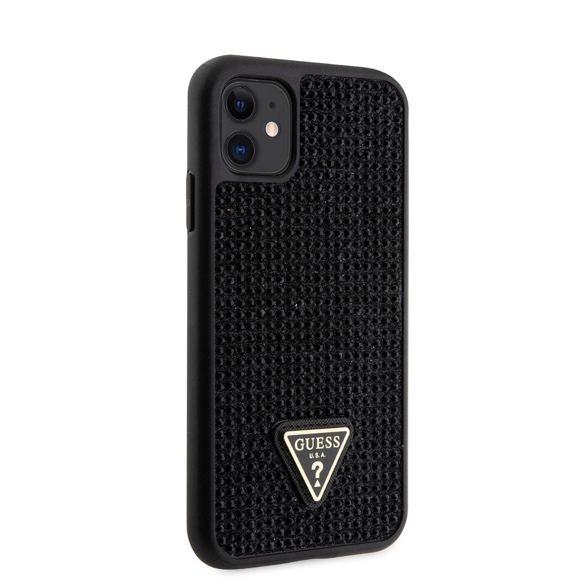 iPhone 11 Kılıf Guess Orijinal Lisanslı Taşlı Arka Yüzey Üçgen Logolu Kılıf