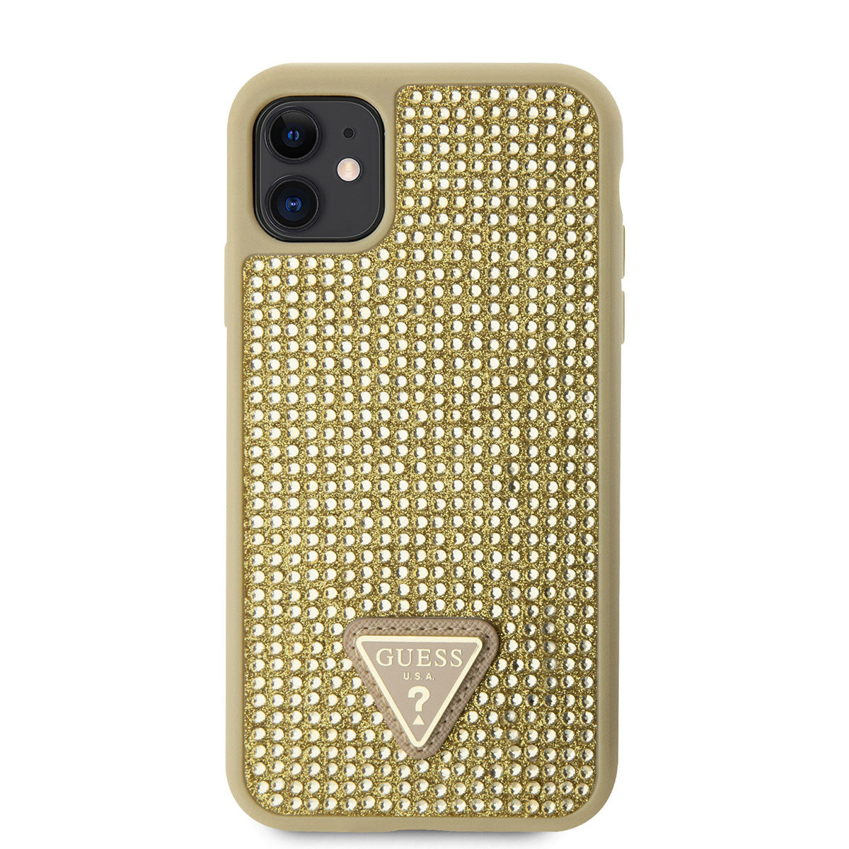 iPhone 11 Kılıf Guess Orijinal Lisanslı Taşlı Arka Yüzey Üçgen Logolu Kılıf